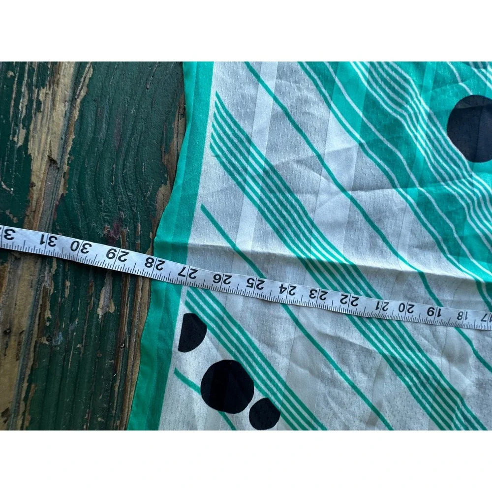 Vintage Teal White Geometric Polka Dot Striped Square Scarf Neckerchief 30x30